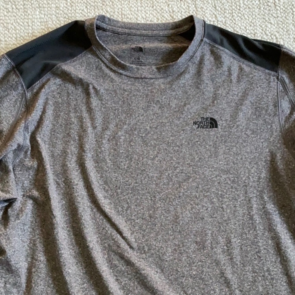 The North Face Men's Grey Shirt dark gray on the shoulders gray everywhere else
